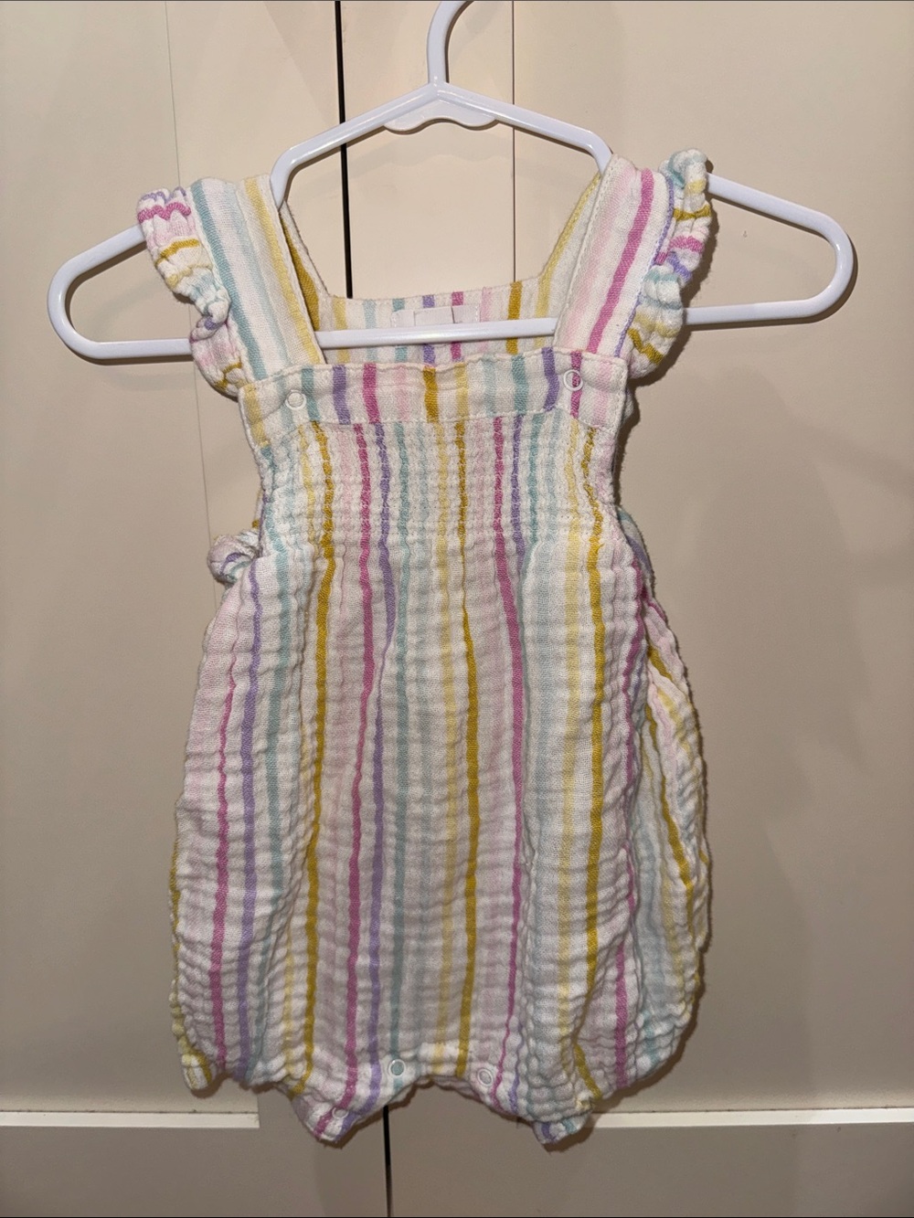 Baby Muslin romper with Pastel Stripes - 12-18M